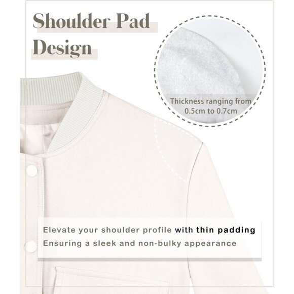 Womens Milky White Spring Varsity Bomber Jacket Cropped Button Down Casual Coat - Picture 7 of 8